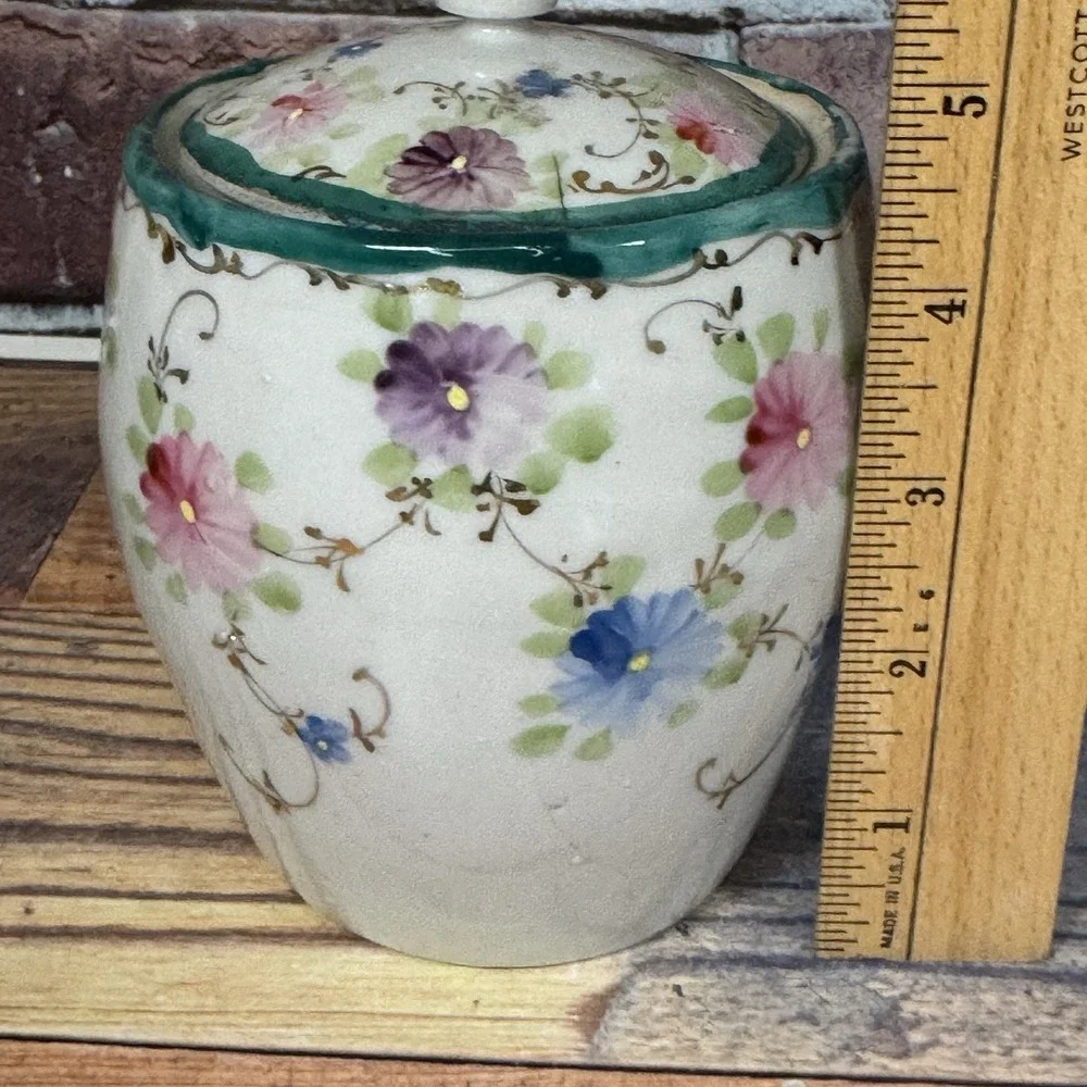 Antique Porcelain Biscuit/ Cookie Cracker Jar w‎ Lid Floral Hand-painted Kitschy
